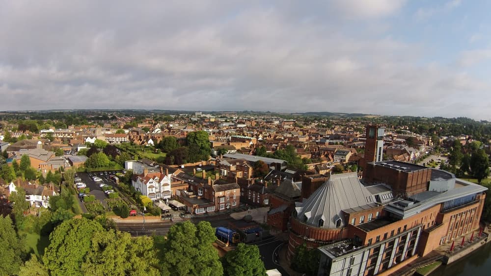 A view across the rooftops and gardens of Stratford-upon-Avon