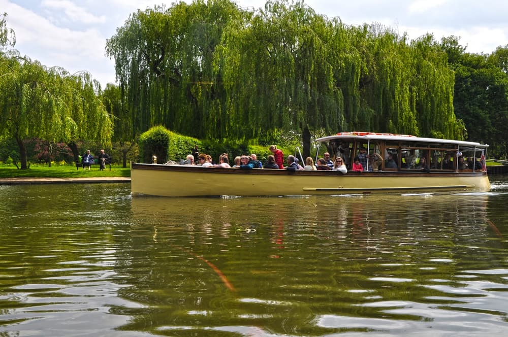 Pleasure boats moored on the River Avon at Stratford-upon-Avon