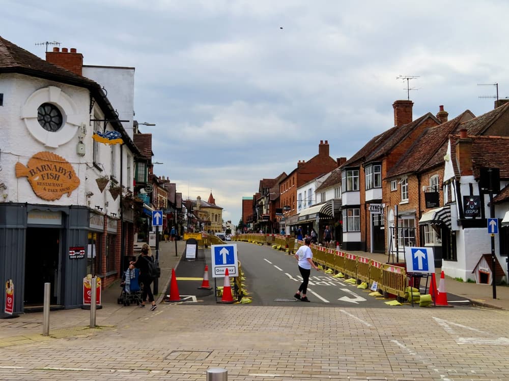 Timber-framed shops and pubs along Sheep Street in Stratford-upon-Avon